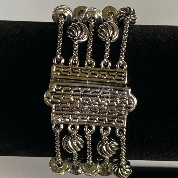 Vintage 4 Strand Large Silver & Crystal Magnetic Bracelet - Picture 7 of 12